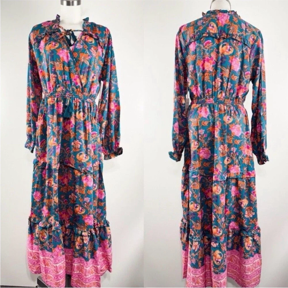 Anthropologie Blue and Pink Floral Maxi Dress - Picture 1 of 9